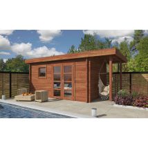 Abri de jardin autoclave Marseille 9 appentis 44mm - 8.8m² intérieur - Toit plat - Double porte vitrée - Touschalets