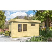 Abri de jardin POOL DREAM 44mm - 9m² - Toit plat - Double porte semi-vitrée - Touschalets