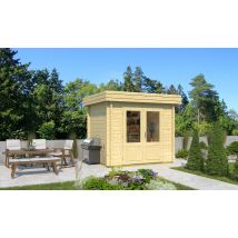 Abri de jardin POOL DREAM 44mm - 5m² - Toit plat - Double porte semi-vitrée - Touschalets