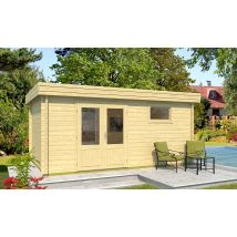 Abri de jardin POOL DREAM 44mm - 14m² - Toit plat - Double porte semi-vitrée - Touschalets