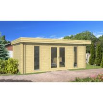 Abri de jardin GRAND CANNES B 34-100-34mm - 17.37m² intérieur - Toit plat - Double porte vitrée - Touschalets
