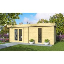 Abri de jardin BISCARROSSE 44mm - 13,3m² intérieur - Toit plat - Double porte vitrée - Touschalets