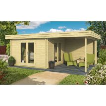 Abri de jardin BETHUNE 44 mm - 11,1 m² intérieur + 8,9m² - Toit plat - Double porte vitrée - Touschalets