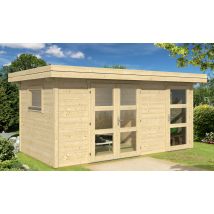 Abri de jardin ANNECY 3 28mm - 10m² intérieur - Toit plat - Double porte vitrée - Touschalets