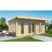 Chalet de jardin BARBADOS 4 44mm - 19,6m² intérieur - Bois brut - Surface intérieure 19,6 m² - Plancher en option - Toit plat - Double porte vitrée -
