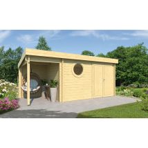 Abri de jardin LORIENT C 44mm - 8.20m2 intérieur + 3.3m2 - Toit monopente - Double porte pleine - Touschalets