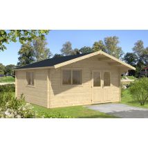 Abri de jardin FONTAINEBLEAU 2 - 44 mm - 26,8m² intérieur - Double pente - Double porte semi-vitrée - Touschalets