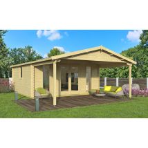 Abri de jardin ARLES 44 mm - 22,2m² intérieur + 12,3m² - Double pente - Double porte vitrée - Touschalets