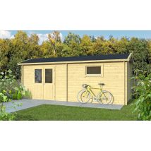 Abri de jardin AQUITAINE 44 mm sans plancher - 13.30m² intérieur - Double pente - Double porte semi-vitrée - Touschalets
