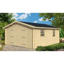 Garage GRENOBLE 70mm contrecollés - 23,3m² intérieur - Surface intérieure 23.29 m² - Bois brut - Double pente - - Double vitrage 4/6/4mm - -