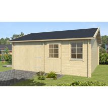 Garage Heliconia 44mm avec remise - 29.44 m² intérieur - Surface intérieure 23.61 m² - Bois brut - Double pente - - Double vitrage 4/6/4mm - -
