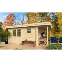 Abri de jardin toit plat avec appentis Foix 34mm - 14,62m² intérieur