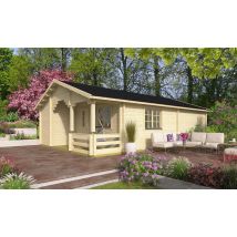 Chalet de jardin Indus 70mm - 41.68m² int - 578 x 867cm - Bois brut - Surface intérieure m² - Plancher Inclus - Double pente - Porte simple -