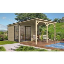 Poolhouse Baléo 2 + avancée A2 madriers 28/44mm - 11.02m² intérieur + 12.17m²