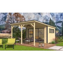 Pool house Finéo 2 + Avancée A4 madriers 28/44mm - 14.44m² intérieur
