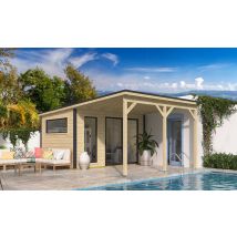 Poolhouse Vinéo 2 + Auvent A4 madriers 28/44mm - 14.44m² intérieur