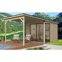 Poolhouse TOIT PLAT Baléo 3 + avancée A2 madriers 28/44mm - 14.44m2 intérieur + 12.17m²