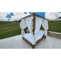 Lit balinais, baldaquin, d'extérieur en bois autoclave avec matelas et voilage