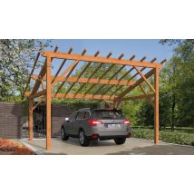Carport 2 voitures Le Havre 20 - 24.75 m² non couvert - Surface intérieure 17,56 m² - Bois autoclave - Toit monopente - Livré sans revêtement de