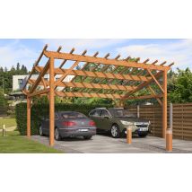 Carport 2 voitures Le Havre 24 - 29.25 m² non couvert - Surface intérieure 21,28 m² - Bois autoclave - Toit monopente - Livré sans revêtement de