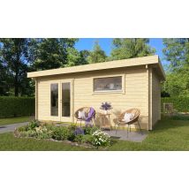 Abri de jardin GUERANDE 44mm - 16.84m² intérieur - Toit plat - Double porte vitrée - Touschalets