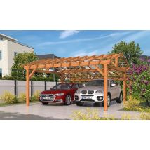 Carport 2 voitures Vincennes 30 - asymétrique - 35.75 m² non couvert - Surface intérieure 27 m² - Bois autoclave - Double pente - Livré sans