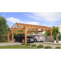 Carport 2 voitures Vincennes 36 - asymétrique - 42.25 m² non couvert - Surface intérieure 32,7 m² - Bois autoclave - Double pente - Livré sans