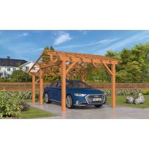 Carport 1 voiture Vincennes 14 - asymétrique - 17.5 m² non couvert - Surface intérieure 11,48 m² - Bois autoclave - Double pente - Livré sans