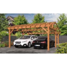 Carport 2 voitures Vincennes 23 - asymétrique - 27.5 m² non couvert - Surface intérieure 19,92 m² - Bois autoclave - Double pente - Livré sans