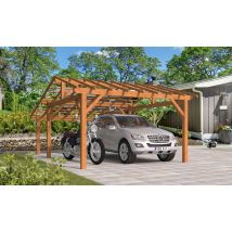 Carport 2 voitures Vincennes 24 - asymétrique - 29.25 m² non couvert - Surface intérieure 21,28 m² - Bois autoclave - Double pente - Livré sans