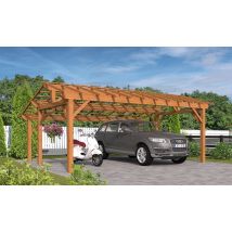 Carport 2 voitures Vincennes 27 - asymétrique - 32.5 m² non couvert - Surface intérieure 24,14 m² - Bois autoclave - Double pente - Livré sans