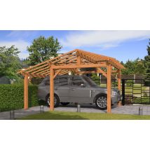 Carport 1 voiture Volcan 15 - 19.36 m² non couvert - Surface intérieure 13,07 m² - Bois autoclave - Double pente - Livré sans revêtement de toiture -