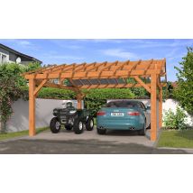 Carport 2 voitures Thionville 28 - 33 m² non couvert - Surface intérieure 24,64 m² - Bois brut - Double pente - Livré sans revêtement de toiture - -