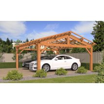 Carport 2 voitures Thionville 33 - 39 m² non couvert - Surface intérieure 29,86 m² - Bois brut - Double pente - Livré sans revêtement de toiture - -