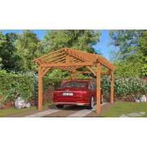 Carport autoclave 1 voiture Thionville 15 - 19.25 m² non couvert - Surface intérieure 12,84 m² - Bois autoclave - Double pente - Livré sans revêtement