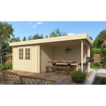 Abri de jardin Scandola 34mm - 5.73m2 intérieur + préau 6.46m2