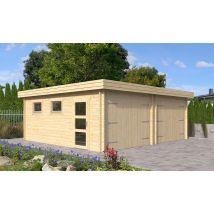 Garage double MARTIGUES 44mm - 35.05m² intérieur - Surface intérieure 35.09 m² - Bois brut - Toit plat - Feutre bitumeux inclus - Double vitrage