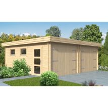 Garage double MARTIGUES 70mm Contrecollés - 34.42m² intérieur - Surface intérieure 34.42 m² - Bois brut - Toit plat - Feutre bitumeux inclus - Double