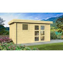 Abri de jardin LYON 11 34 mm - 10.81m² intérieur - Toit plat - Double porte vitrée - Touschalets