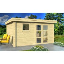 Abri de jardin LYON 15 34 mm - 13.78 m² intérieur - Toit plat - Double porte vitrée - Touschalets
