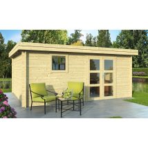 Abri de jardin LYON 18 34 mm - 17.5 m² intérieur - Toit plat - Double porte vitrée - Touschalets