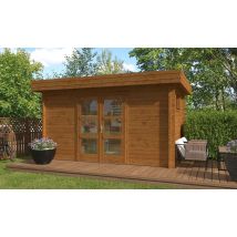 Abri de jardin BANDOL 44mm autoclave - 9,44m² intérieur - Toit plat - Double porte vitrée - Touschalets