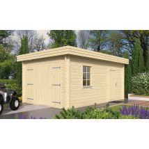 Garage Scorff 44mm - 15.78m² intérieur - Surface intérieure 15.78 m² - Bois brut - Toit plat - Livré sans revêtement de toiture - Double vitrage