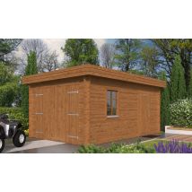 Garage Scorff 44mm autoclave - 15.78m² intérieur - Surface intérieure 15.78 m² - Bois autoclave - Toit plat - Livré sans revêtement de toiture -