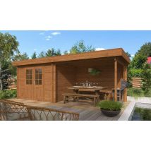 Abri de jardin Scandola 34mm autoclave - 5.73m2 intérieur + préau 6.46m2