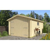 Garage LIMOUSIN 34mm - 15,3m² intérieur - Surface intérieure 15.29 m² - Bois brut - Double pente - - Verre 4mm - - Touschalets - Bois brut - Surface