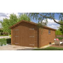 Garage GRAND LIMOUSIN 34mm autoclave - 20,6m² intérieur - Surface intérieure 20.64 m² - Bois autoclave - Double pente - Feutre bitumeux inclus - Verre