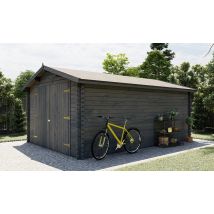 Garage BORGO 28mm autoclave gris - 16.70m² intérieur - Surface intérieure 16.70 m² - Bois autoclave - Double pente - Feutre bitumeux inclus - -