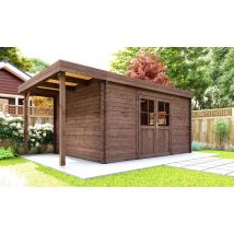 Cabanon de jardin traité autoclave JONZAC 12 avec appentis Ep 28mm