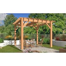 Pergola autoportante Bergenia, toit 4 pentes - 3.40x3.40m - pin douglas